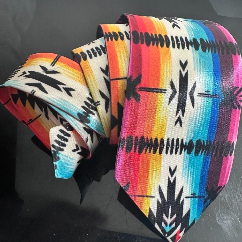 Aztec Satin Tie Designer Menswear Western Necktie  Formal Cowboy Southwestern